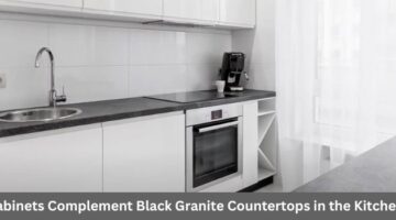 Which color cabinets complement black granite countertops in the kitchen