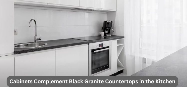 Which color cabinets complement black granite countertops in the kitchen
